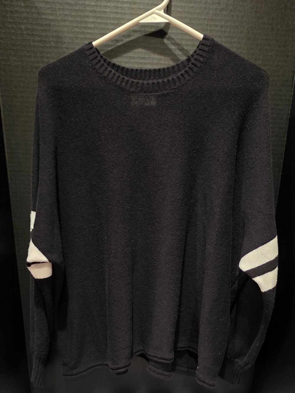 Hollister Black Crewneck Sweater with White Elbow Stripes
